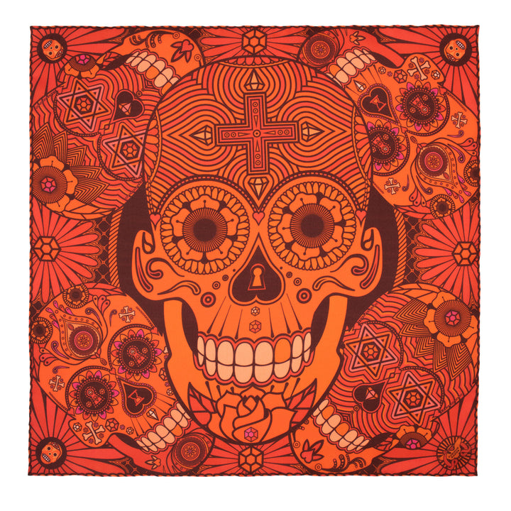 Sugar skull pocket square, silk twill, hand-rolled hems, made in England, London, UK, Furious Goose