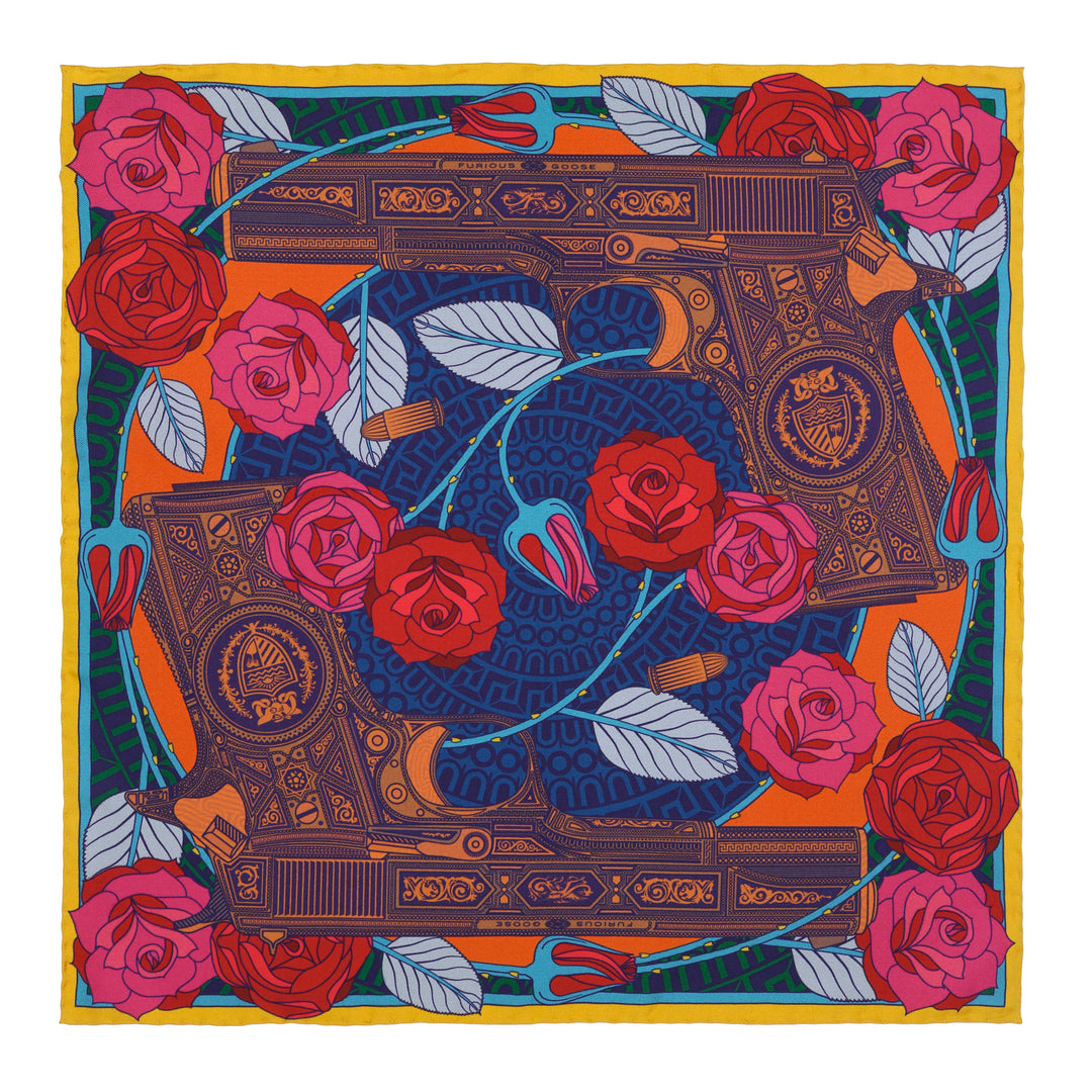 Guns and Roses Sinatra Pocket Square | Red, Orange, Pink, Blue | Made in UK | Furious Goose 