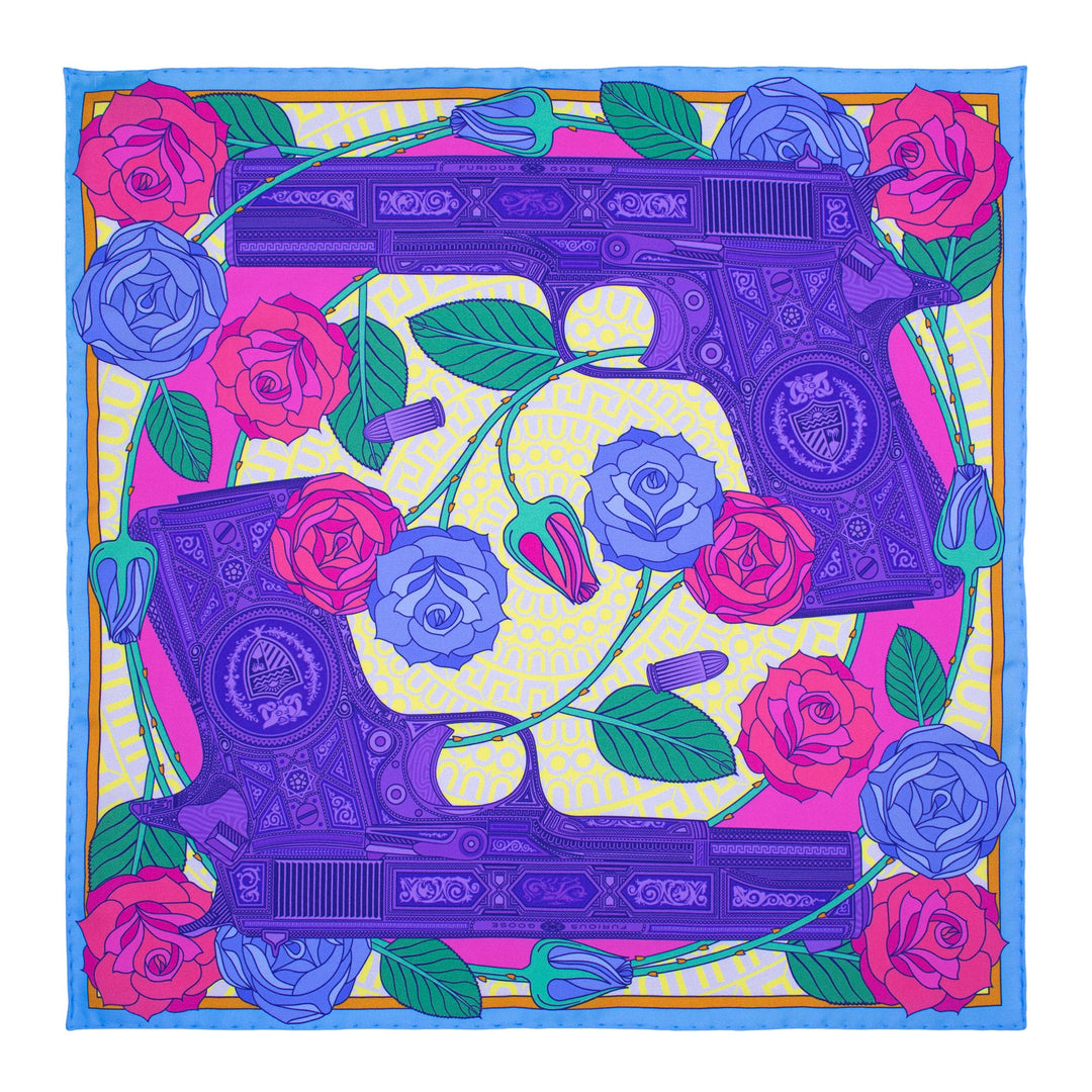 Guns and Roses Sinatra Pocket Square, Yellow, Purple, Pink | Furious Goose 