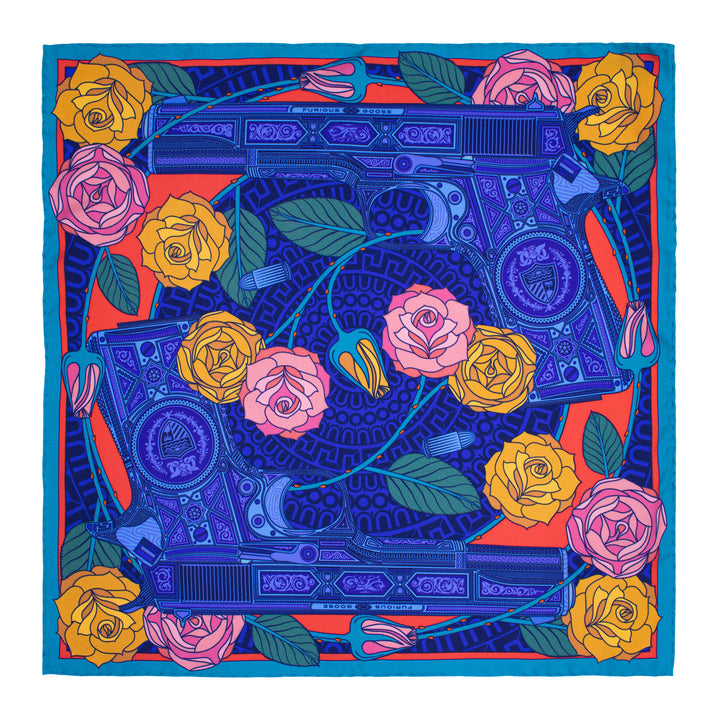 Bold silk pocket square in blue and coral | Made in UK | Furious Goose