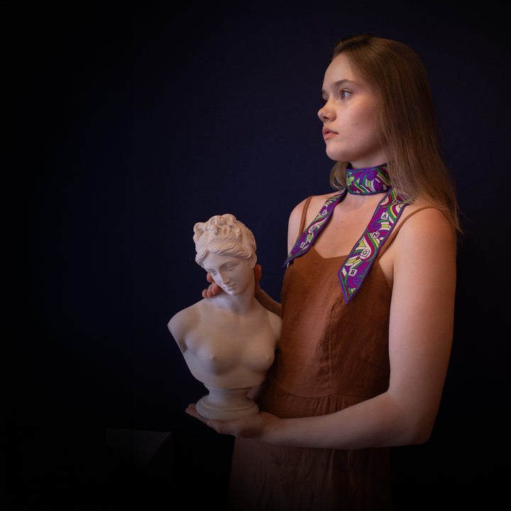 Green and Purple Silk Twilly Scarf, Ribbon Scarf, Made in UK | Furious Goose