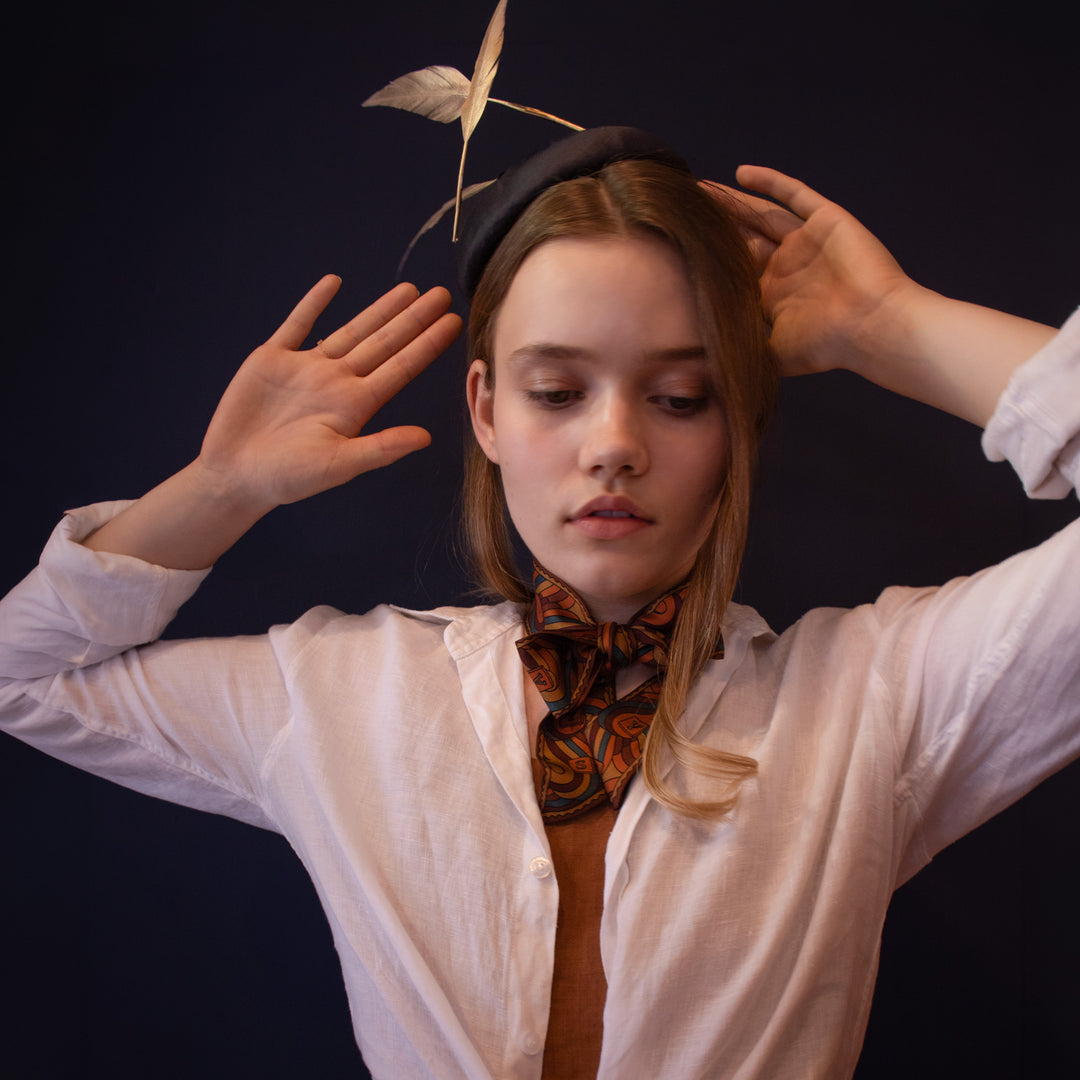 Autumn tones silk scarf, luxury accessories, twilly, ribbons scarf, pure silks, 100% silk | Furious Goose.