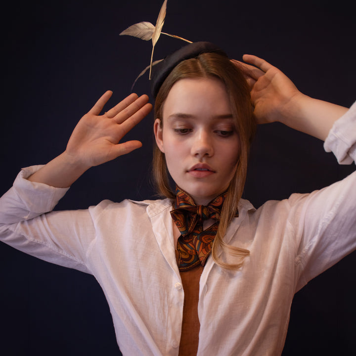 Autumn tones silk scarf, luxury accessories, twilly, ribbons scarf, pure silks, 100% silk | Furious Goose.