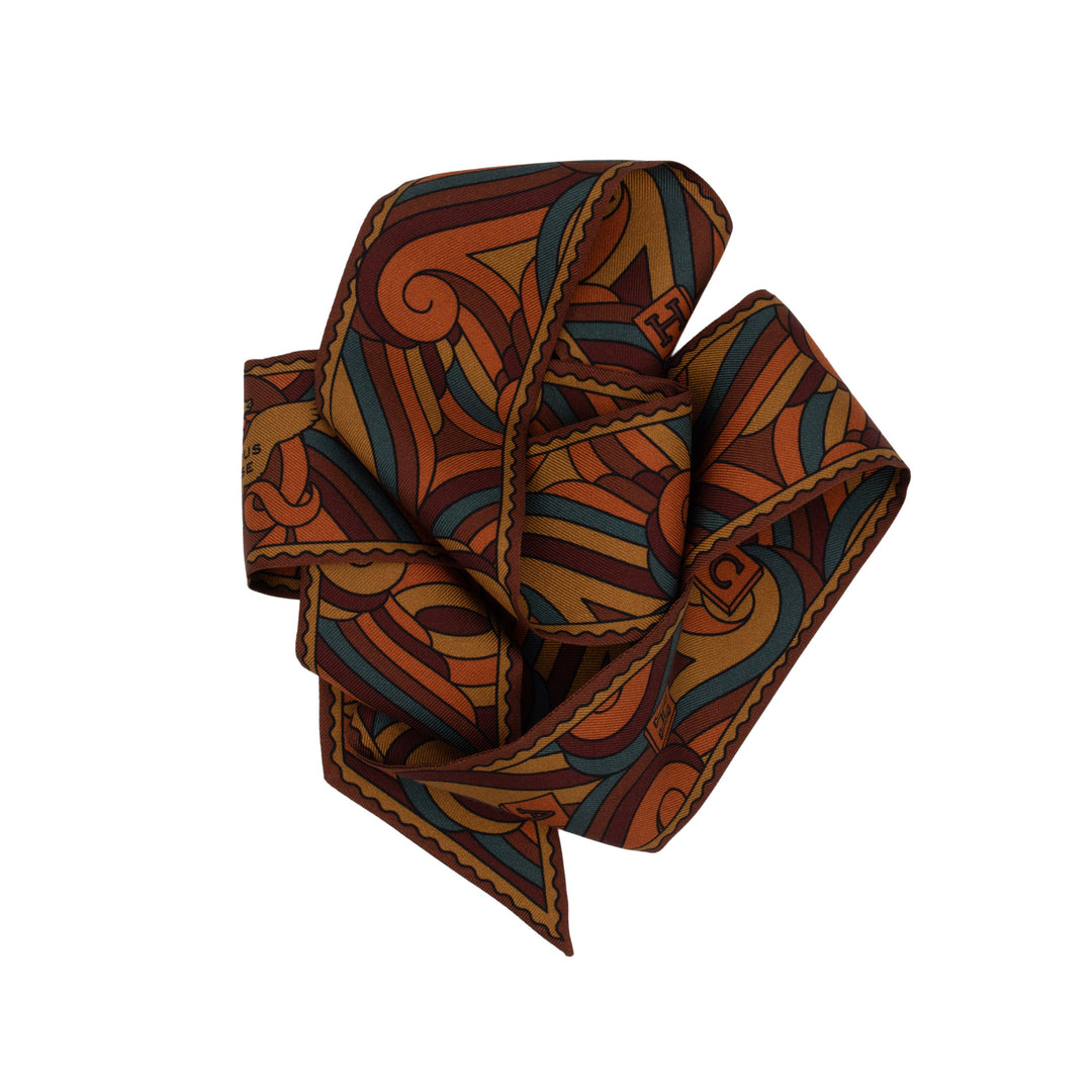 Brown silk ribbon scarf, Thames print, Bold Accessories, Twilly, Furious Goose