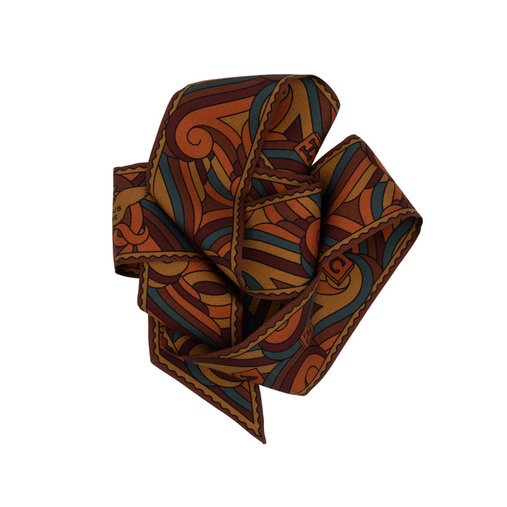 Brown silk ribbon scarf, Thames print, Bold Accessories, Twilly, Furious Goose
