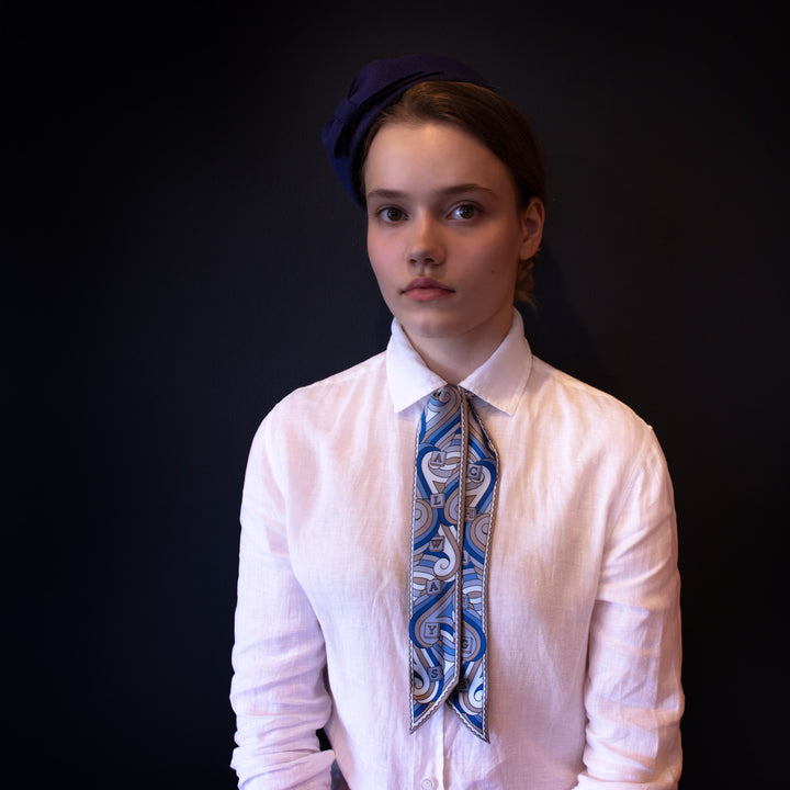 Silk Twillie inspired by London and the River Thames, Blue, Beige, Silver | Silk Scarf | Made in England | Furious Goose