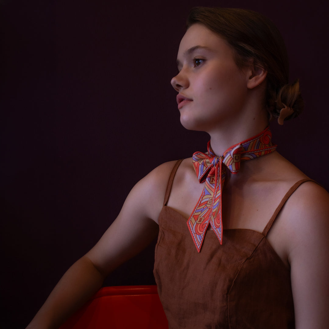 Silk Twilly Scarf in Orange and Lilac, 100% Pure Silk Scarves, London, England | Furious Goose