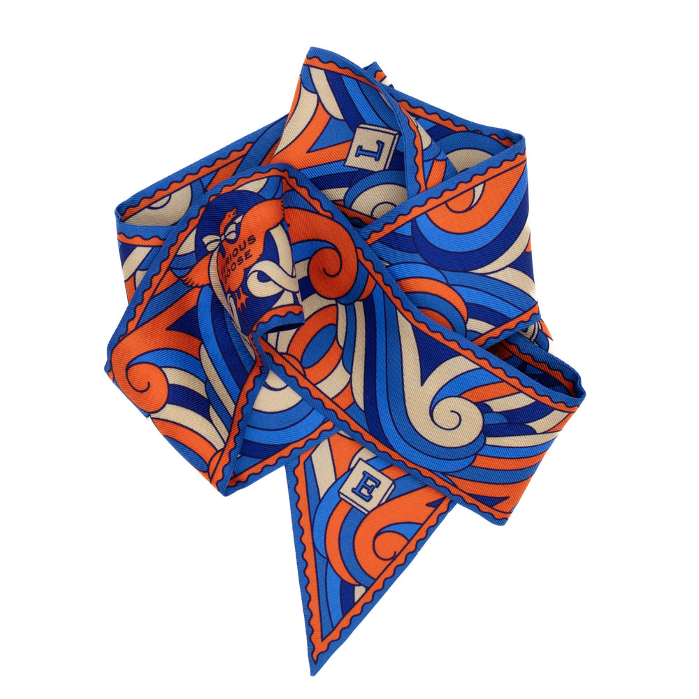 Blue and Orange Silk Ribbon Scarf, Made in England, Luxury Accessories London, Furious Goose