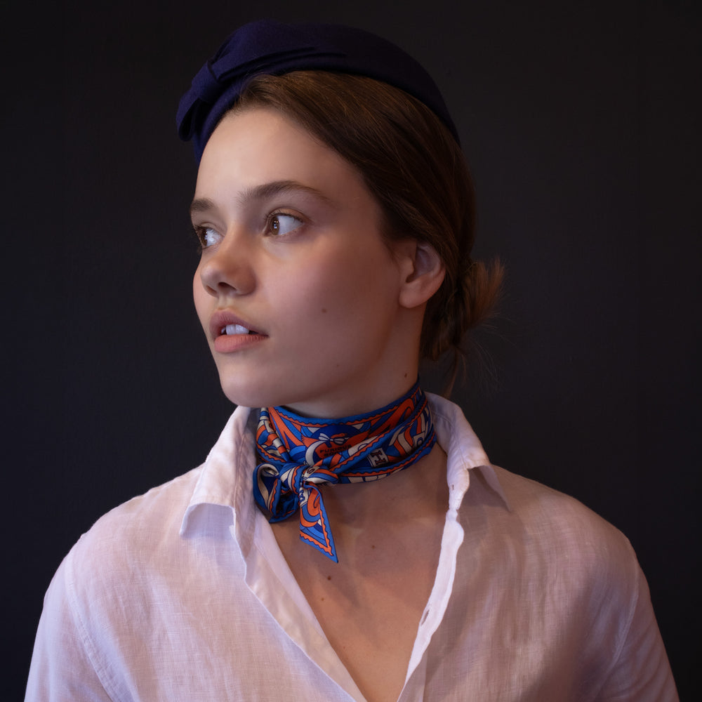 Orange and Blue 100% Silk Ribbon Scarf, Twilly, Made in England | Bold Accessories | Furious Goose