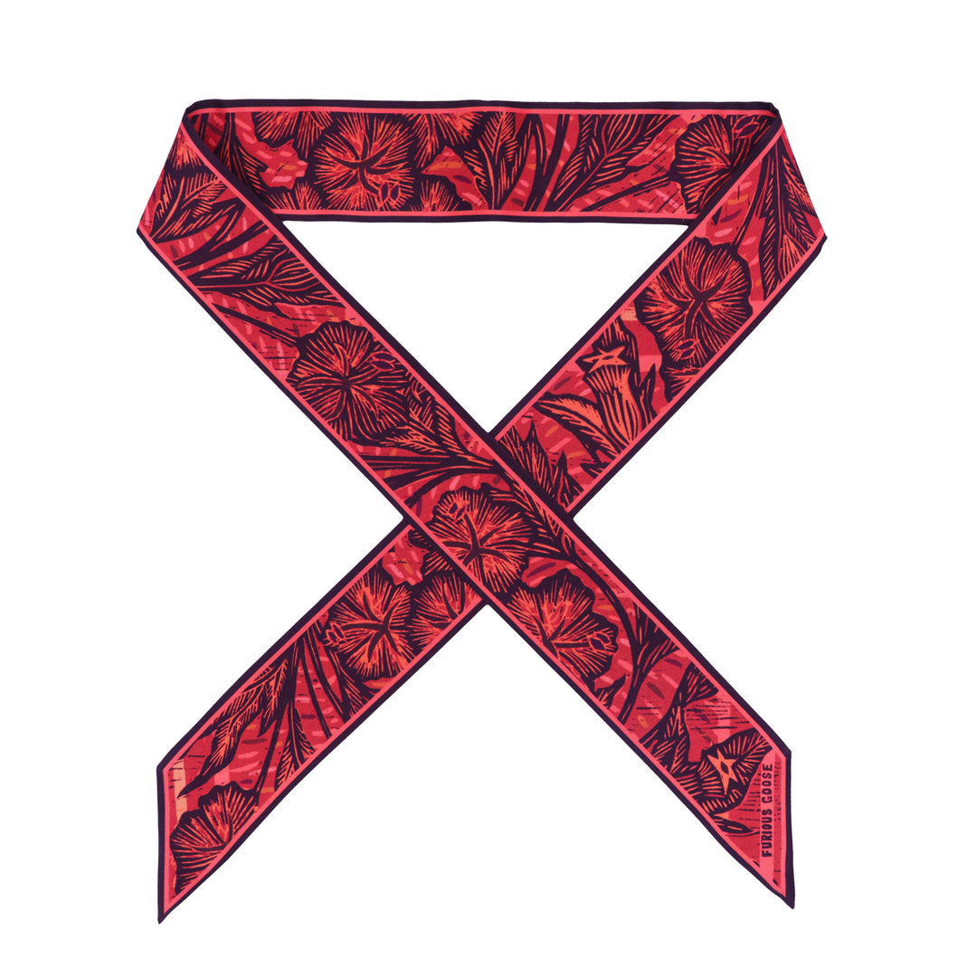 Wild Flower – Crimson, Mini Twilly Scarf