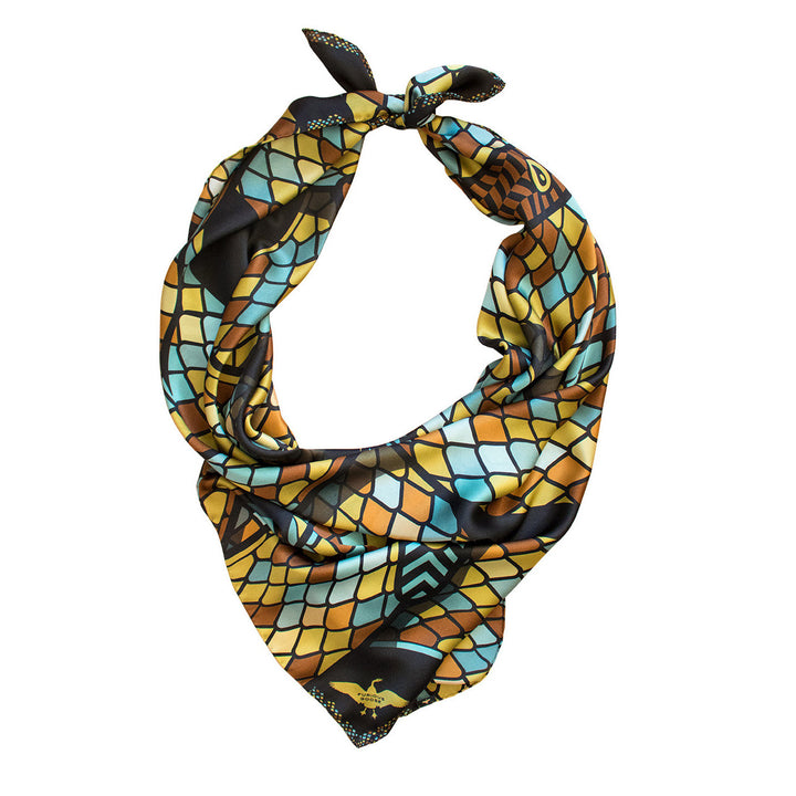 Ouroboros, Silk Scarf, Luxury Foulards, Made in UK, London, Snakes, Gold Scarves, Furious Goose