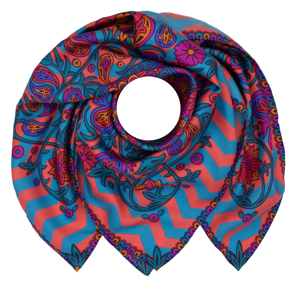 Bold Silk Scarf, Luxury Silk Foulards, Designer Scarves London, Made in UK, Quality, Striped, Pink, Blue, Paisley, Venus – Furious Goose