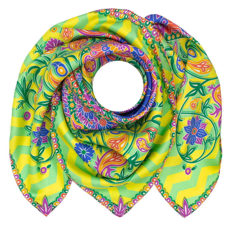 Summer silk scarf, Bold colours, London, Made in UK. Luxury Paisley Print Scarf, Venus, Furious Goose