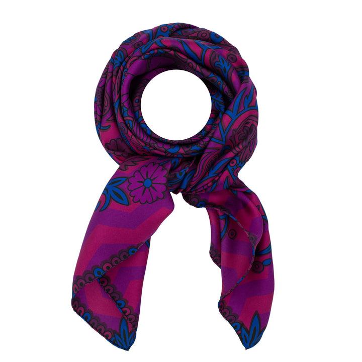 Silk Scarf, Luxury Foulard, Paisley Print, Purple, Venus, London, Furious Goose