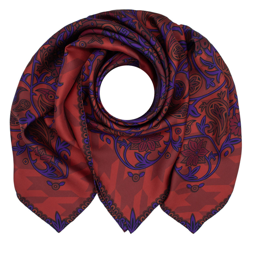 Red Silk Scarf, Best Scarves London, Luxury Silk Scarf, Foulard, Purple, Puce, Made in England, Furious Goose