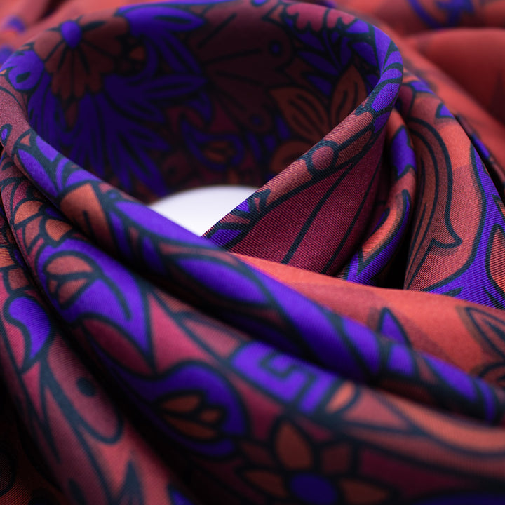 Close up of luxury silk scarf, Designer Scarves London, Made in UK, Furious Goose