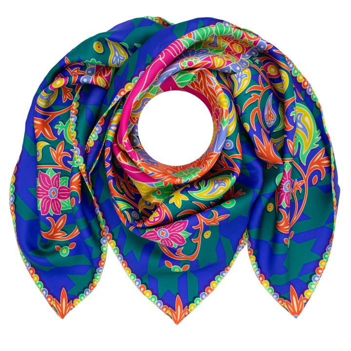 Luxury Silk Scarf, Paisley Print, Colourlover, Bold, Discobolos, Made in UK, London, Furious Goose