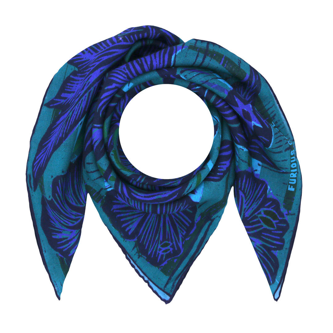 Wild Flower – Sapphire, Silk-Wool Neckerchief