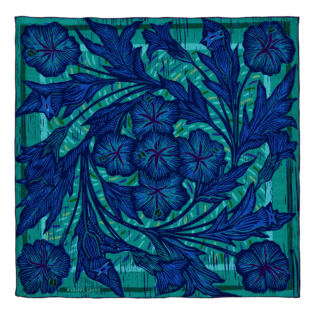 Silk-wool blend neckerchief featuring wild flowers – Print – Made in England – Furious Goose