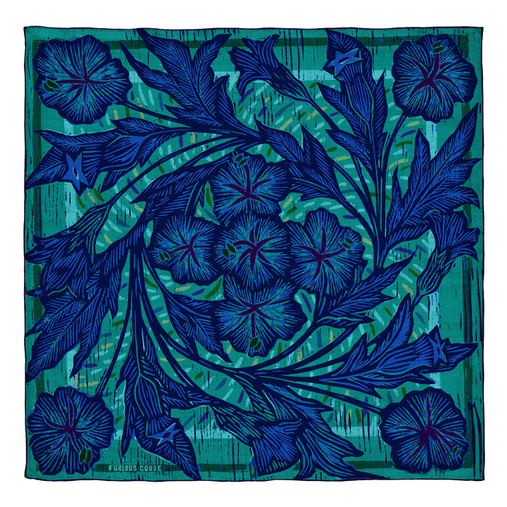 Silk-wool blend neckerchief featuring wild flowers – Print – Made in England – Furious Goose