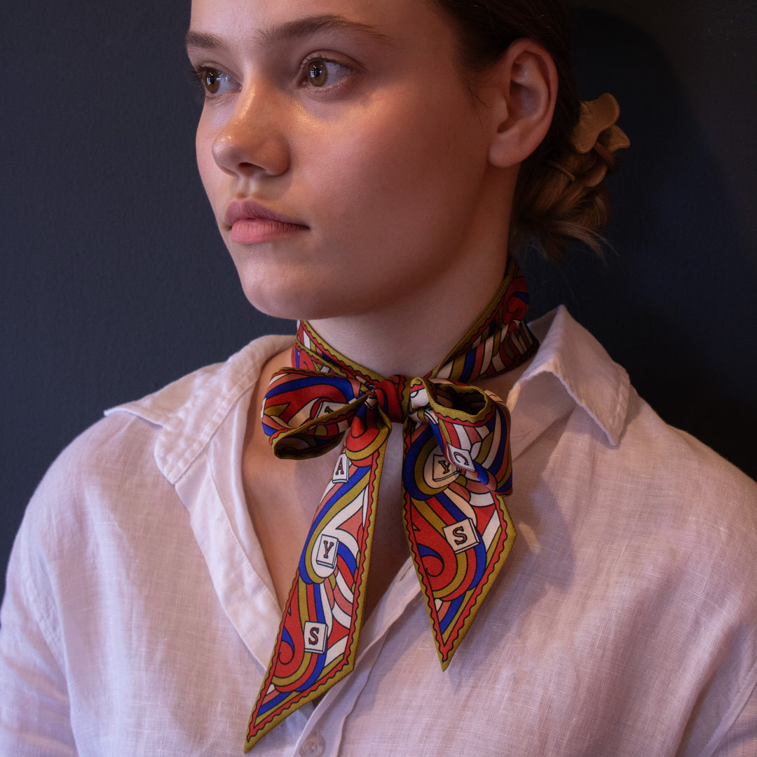 royal blue, red, gold, pure silk, twilly, ribbon scarf, necktie, silk accessories | Furious Goose | Made in England