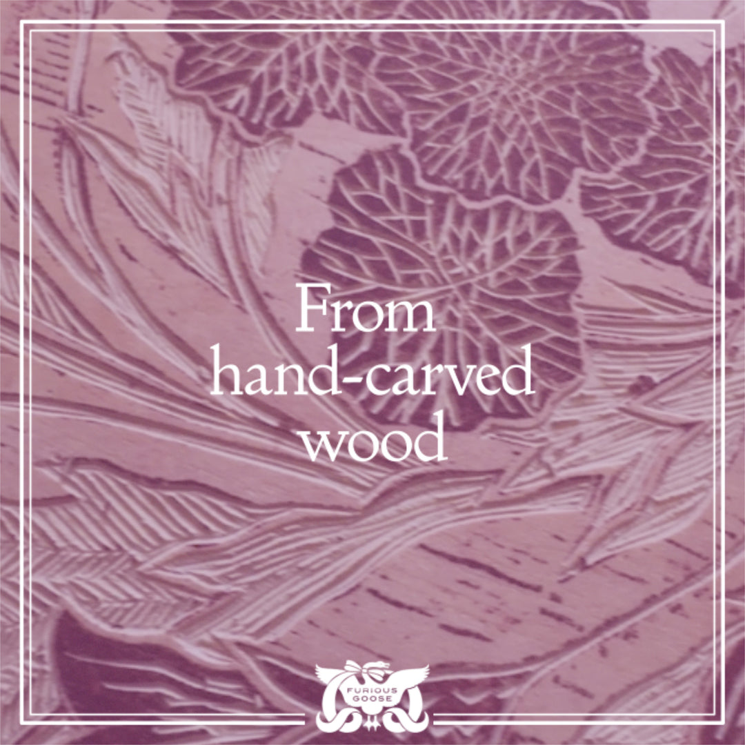 Showing the process from woodcut to paper print to luxury silk accessories