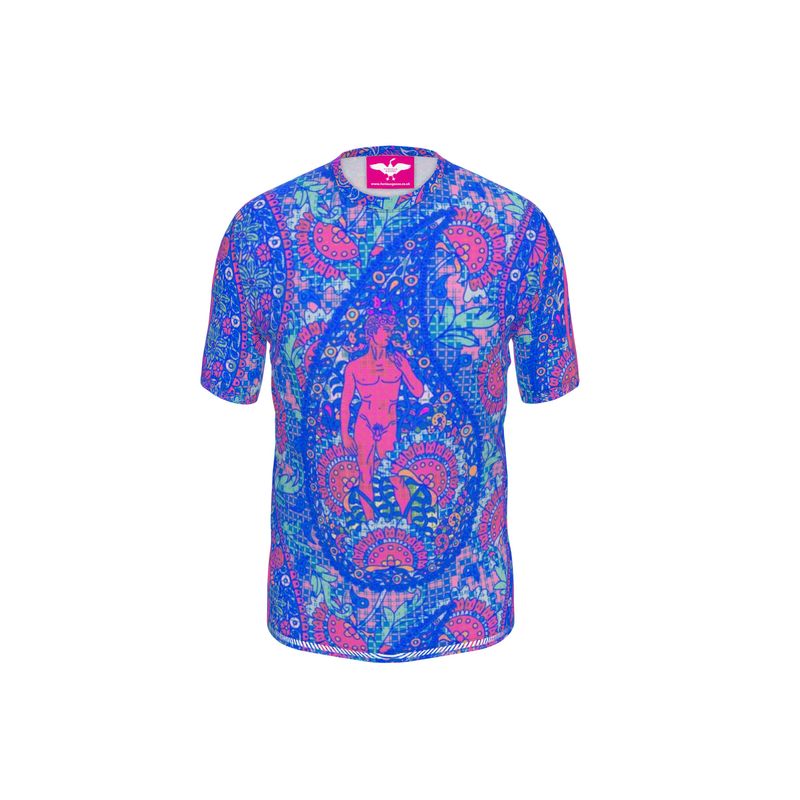 Pink and Blue Paisley T-Shirt, Print, Michelangelo's David, Sustainable Fashion, Made in London, Luxury Gift, Menswear, UK