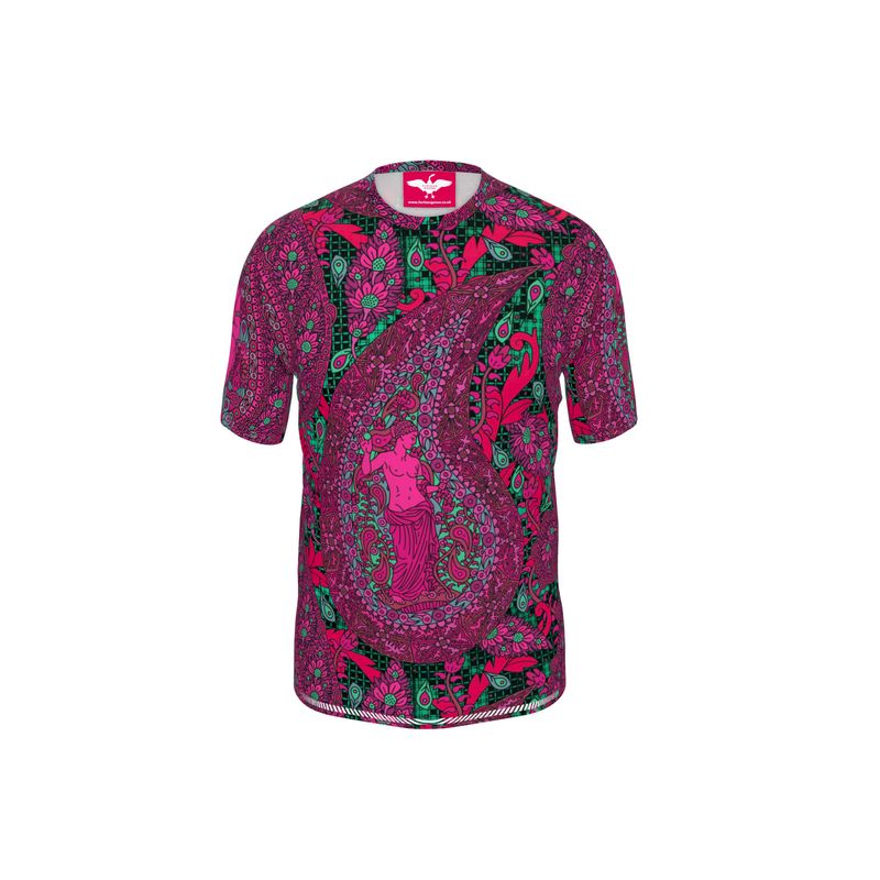 Pink and Jade Paisley Print T-Shirt, Tencel, Sustainable Tshirts, Venus, Neoclassical Print, Bold Style, Menswear