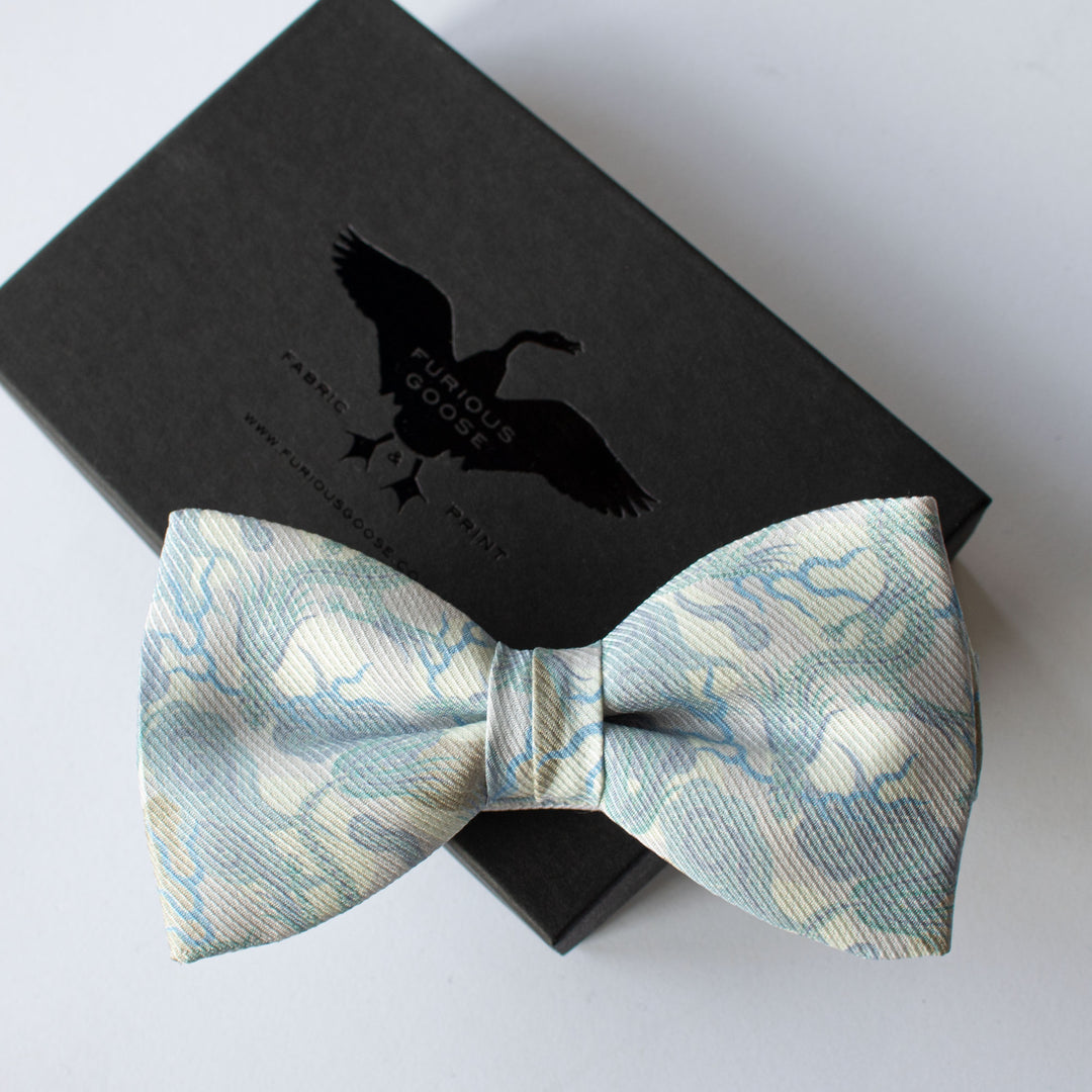 silver bow tie, dragons, luxury silk bow ties