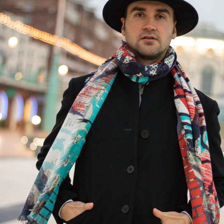 Street Art inspired Silk Scarf, Graffiti Silk Scarves UK, Cashmere, Graffiti Accessories, Luxury Mens Accessories, Luxury Gift, Made in England