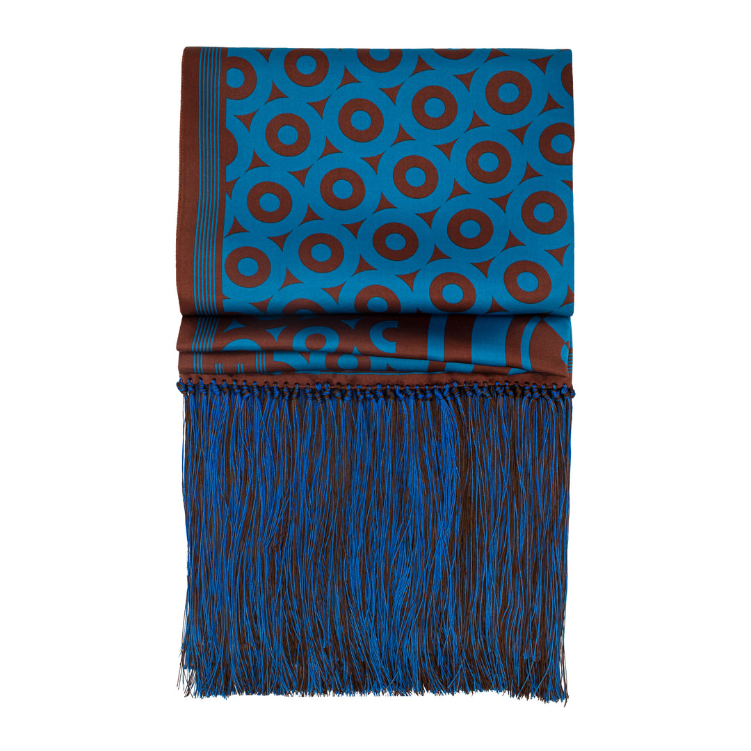 Blue and Brown Cashmere Scarf, Satin Stole, Giant Opera Scarf, Fringed, Luxury Accessory Oscar Wilde, Made in UK