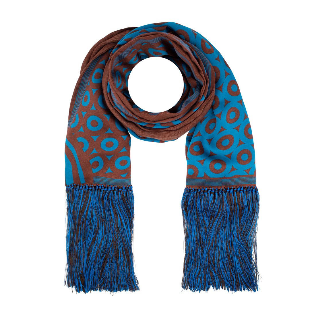 Blue and Brown Cashmere Scarf, Satin Stole, Giant Opera Scarf, Fringed, Luxury Accessory Oscar Wilde, Made in UK