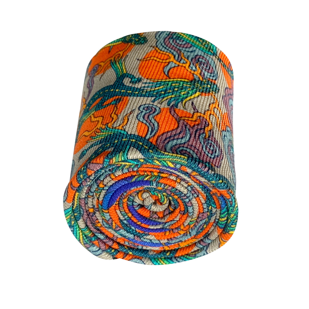 Luxury Silk Tie, Quality Silk Neck Ties, neckties, British Accessories, London, Brighton, Orange Tie, Dragon Tie, Oriental Dragon, Chinoiserie