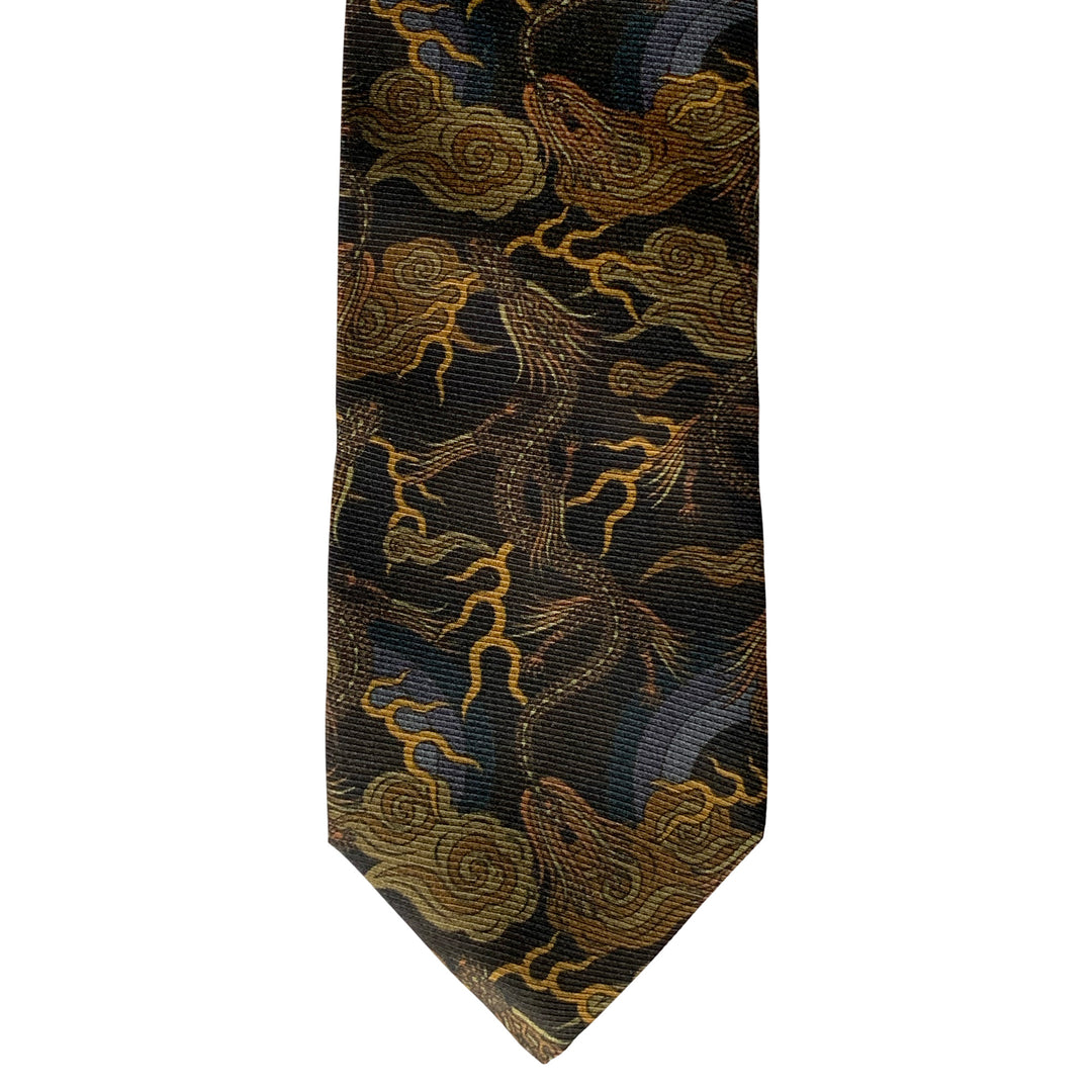 Gold neck tie, luxury pure silk ties, made in England, british brand, Dragons, Chinese Dragon, Lucky Tie, Hand Made. High end accessories.