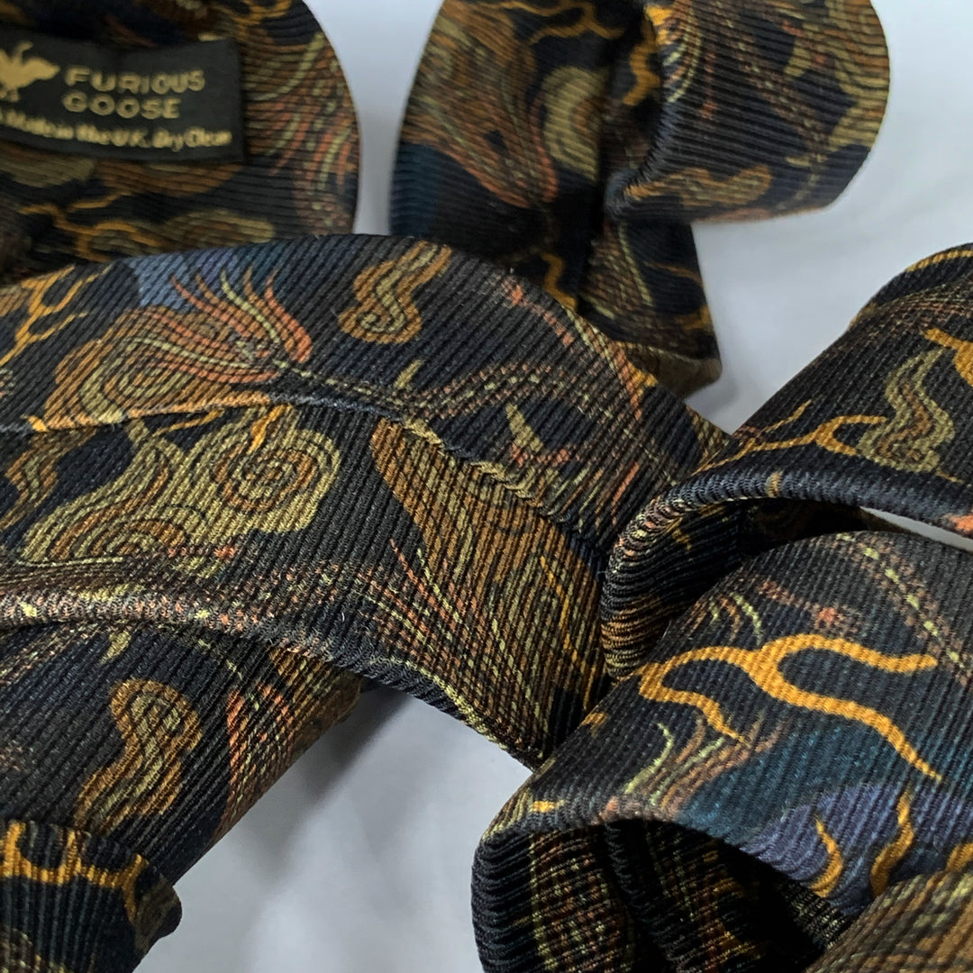 Gold neck tie, luxury pure silk ties, made in England, british brand, Dragons, Chinese Dragon, Lucky Tie, Hand Made. High end accessories.