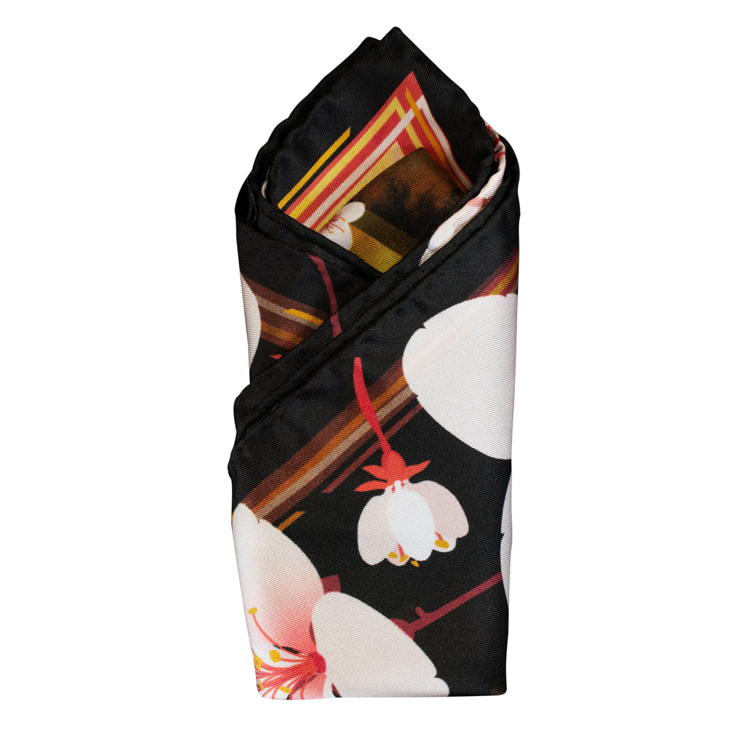 Vamps Cherry Blossom, Silk Neckerchief, Pocket Square, Pocket Chief, Luxury Hank, Made in UK, British Sustainable Fashion