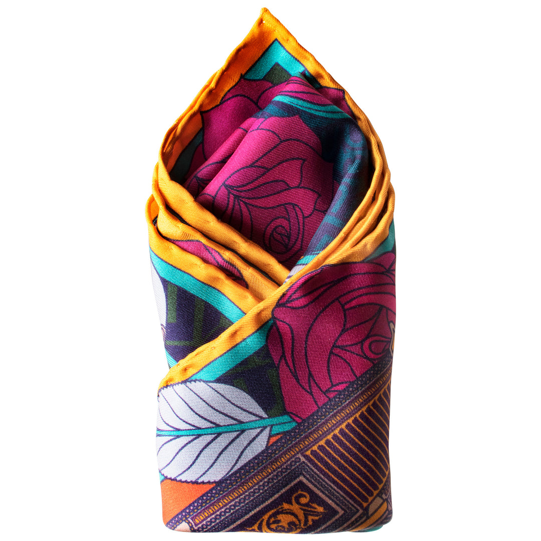 Designer Pocket Square, British Pocket Square, Luxury Silk Square, Made in England, UK, Guns and Roses