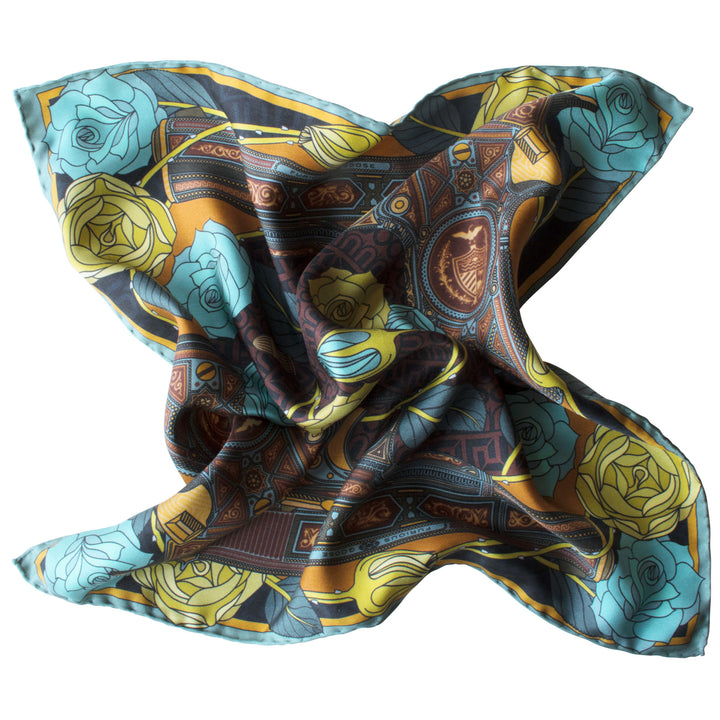 Gold pocket square, luxury pocket squares, silk handkerchief, made in england, british pocket square, guns and roses, colt 9mm, billionaire's lifestyle