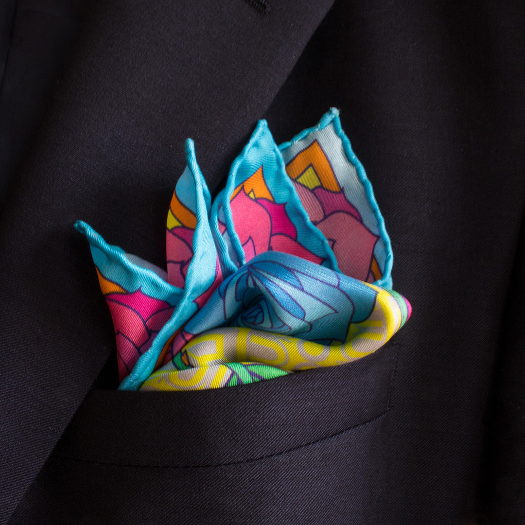 Guns and Roses, Luxury Pocket Square, Designer Pocket Squares, Made in England, Colt 9mm