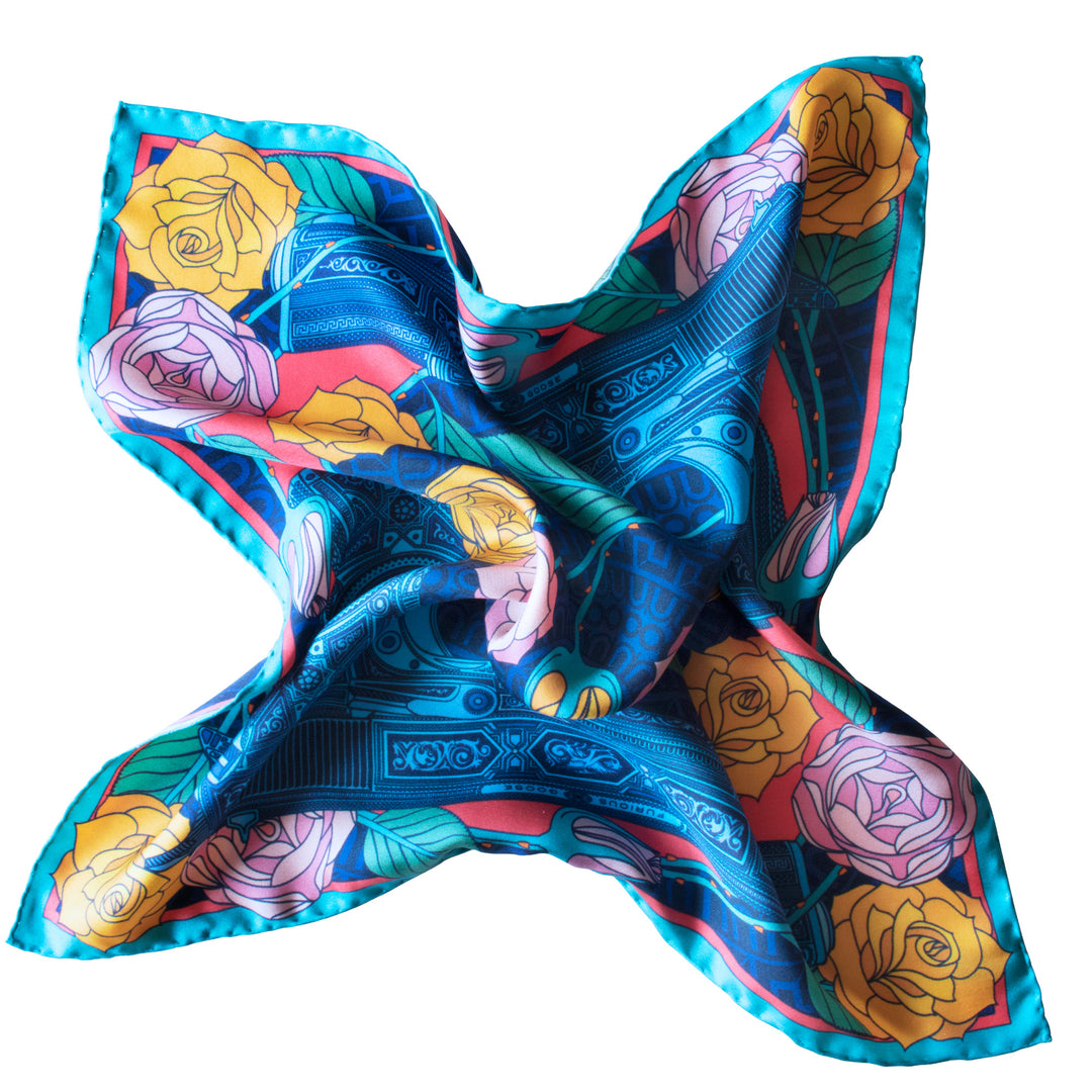 Designer Pocket Square, British Pocket Square, Luxury Silk Square, Made in England, UK, Guns and Roses