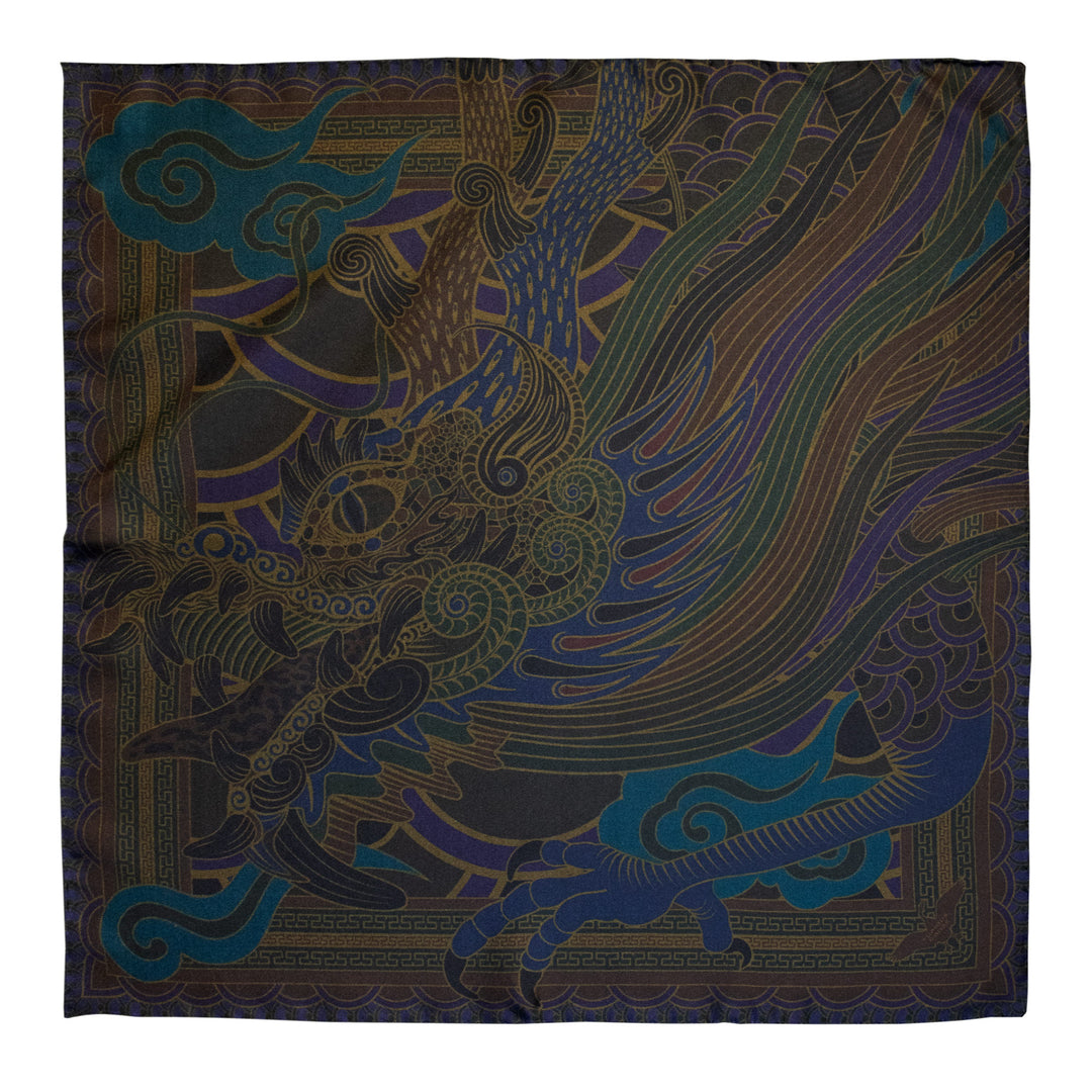 Luxury Pocket Square, Dragon, Chinese Dragon, Blue, Chinoiserie