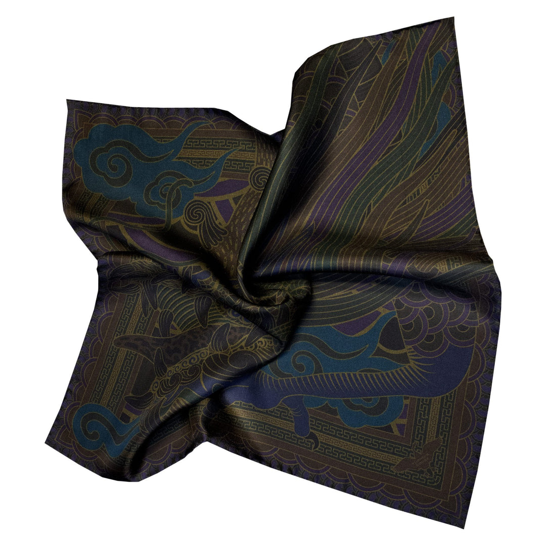Luxury Dragon Scarf, Oriental Dragon, Chinoiserie, Gold, Black Scarf, Made In UK, London Scarves