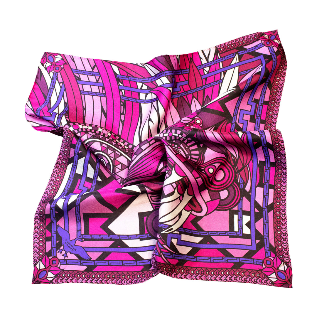 Pink and Purple Pure Silk Scarf, Dragon Scarves, Quetzalcoatl Scarf, Neckerchief, Bandana