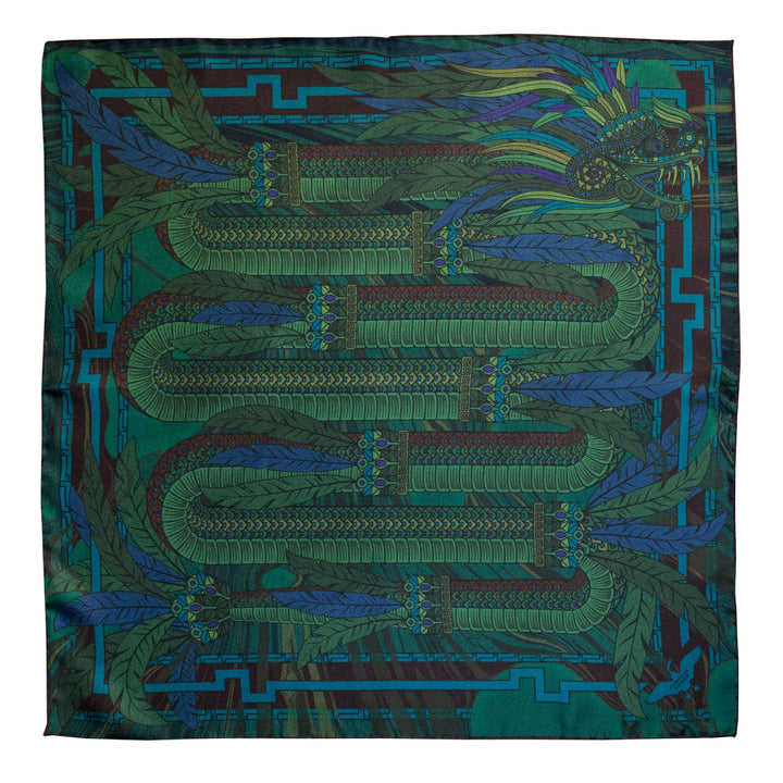 Green Silk Scarf, Dragons, Quetzalcoatl, Luxury Scarves, Made in UK