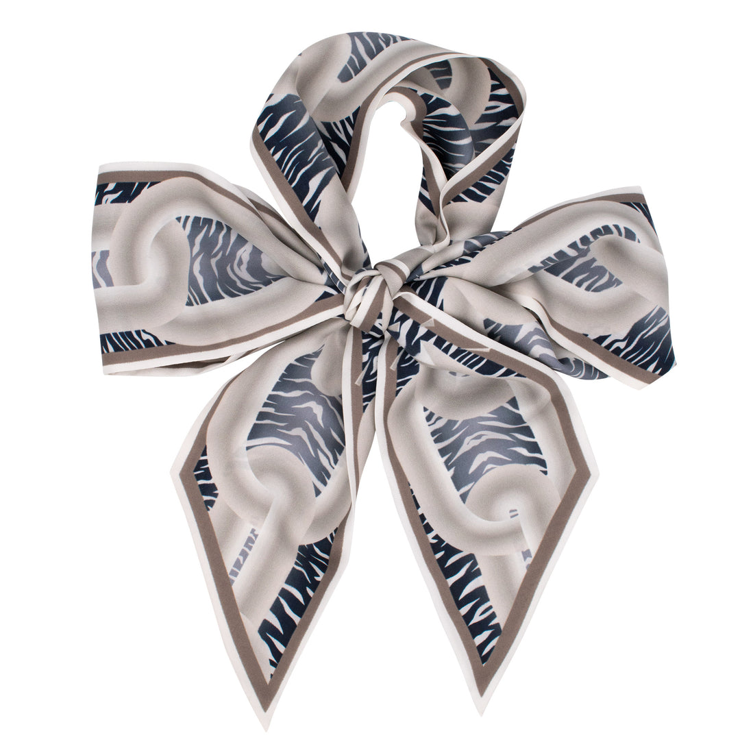 Furious Goose, Silk Ribbon Scarf, Twilly, Lavallière, Chains, Animal Print, Luxury Scarf, Silver, Made in UK