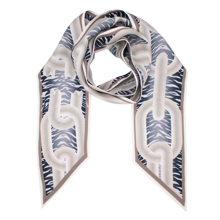 Furious Goose, Silk Ribbon Scarf, Twilly, Lavallière, Chains, Animal Print, Luxury Scarf, Silver, Made in UK