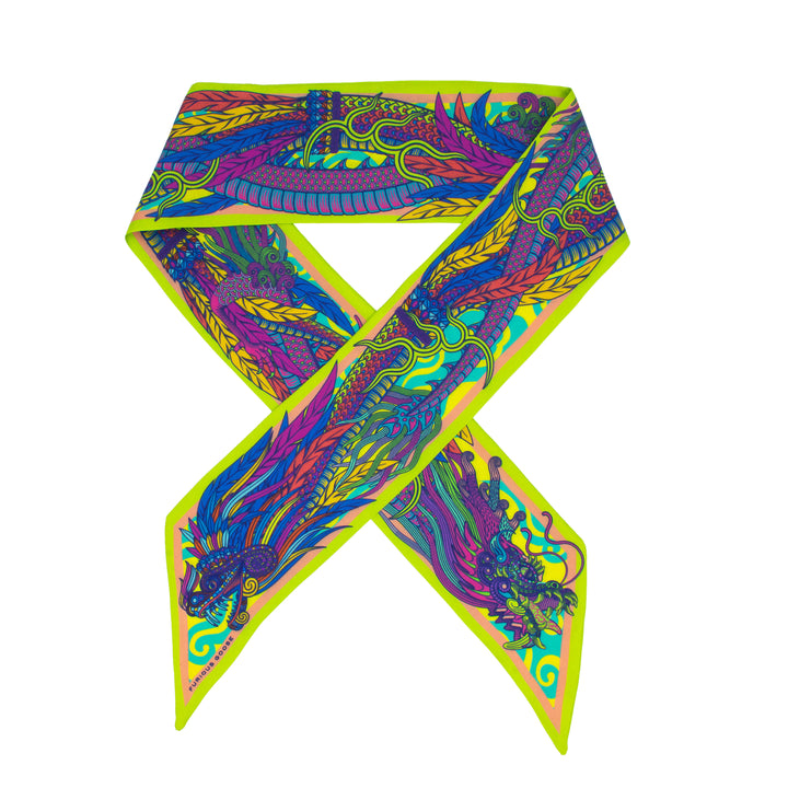 Psychedelic Scarf. Dragon Scarf, Ribbon Scarves, Twilly, Lavallière, Luxury Accessories, UK, London