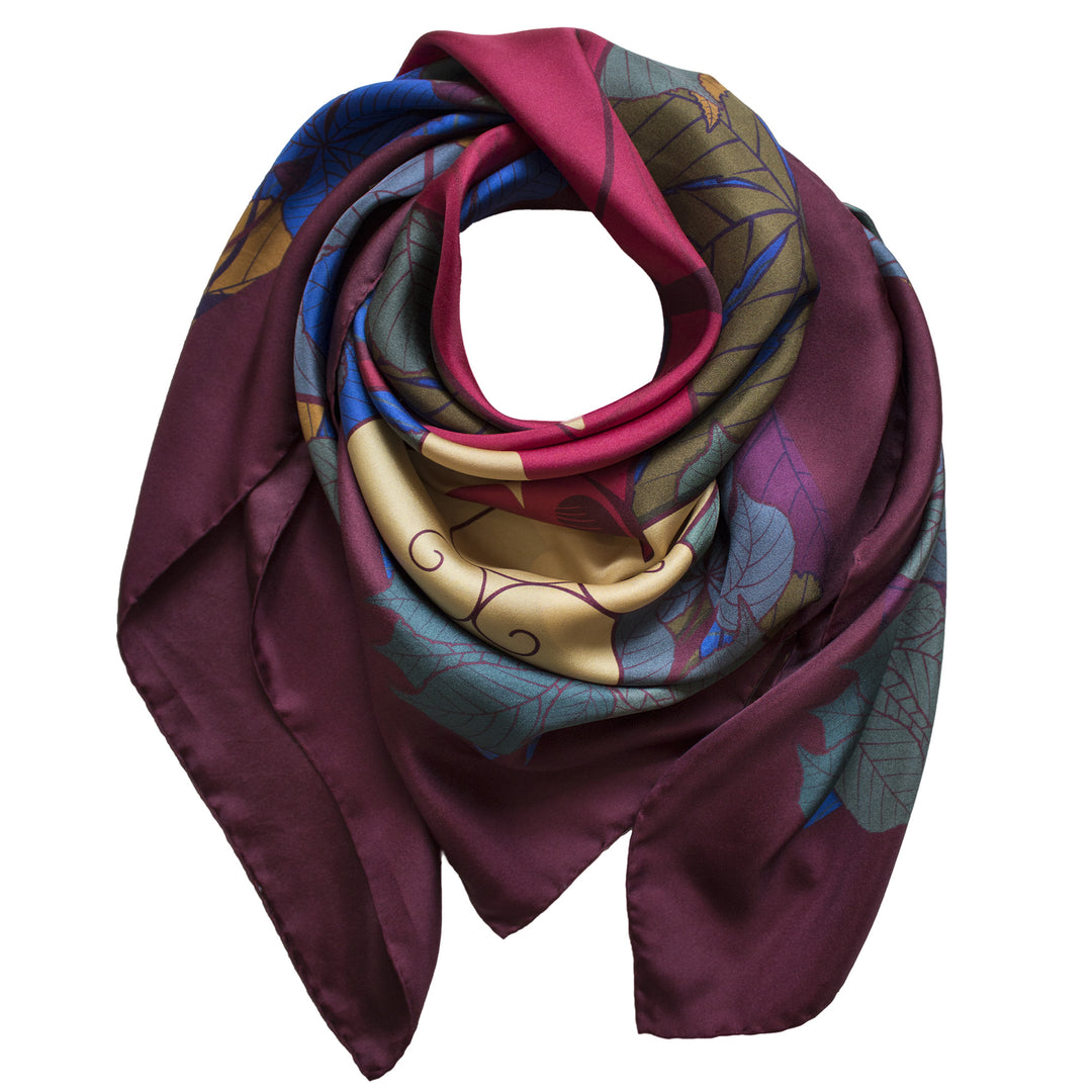 Foxes, Sunset – Luxury Accessory, Silk Scarf, Foulard, Made in UK, Designer Scarves, Gifts for her, Unisex accessory