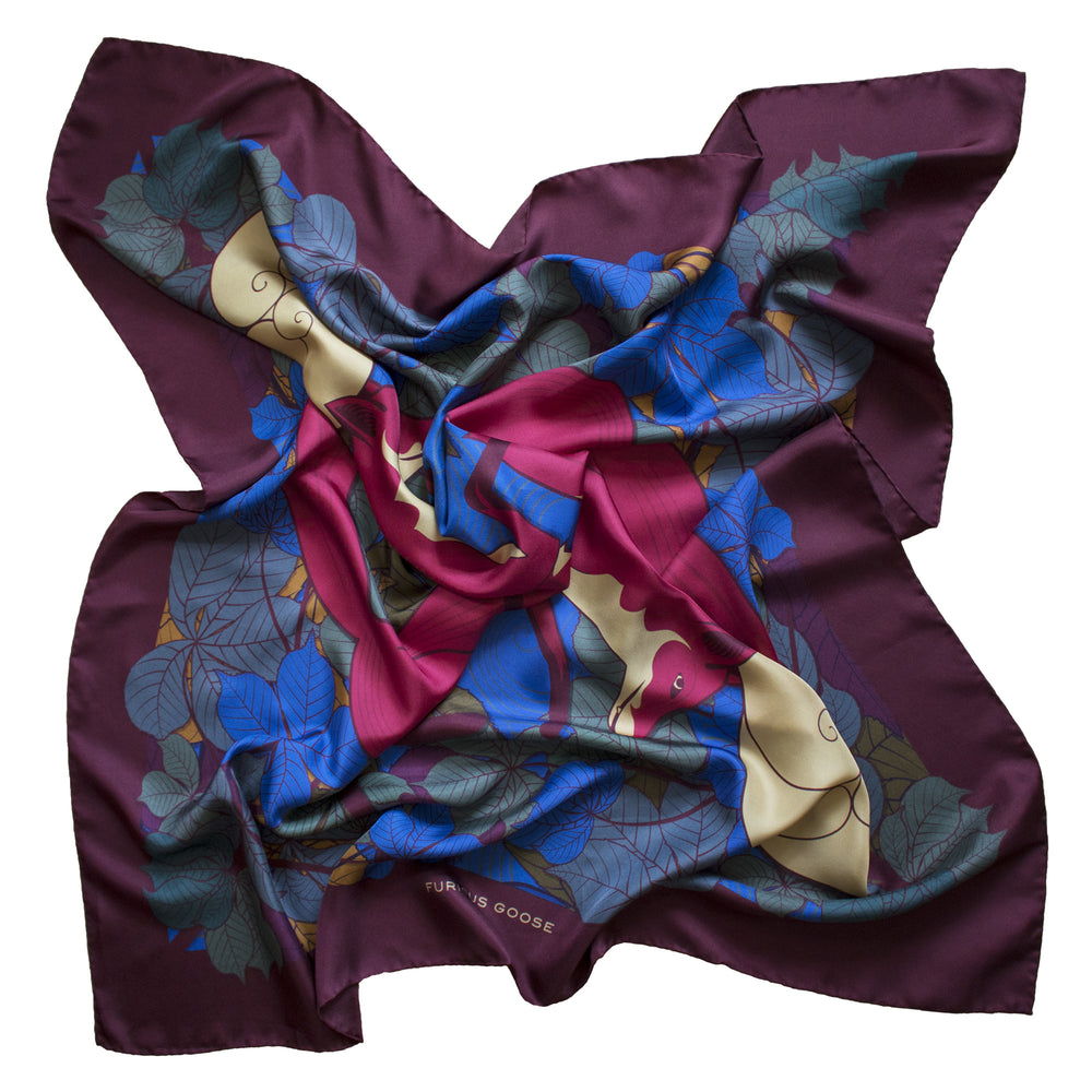 Foxes, Sunset – Luxury Accessory, Silk Scarf, Foulard, Made in UK, Designer Scarves, Gifts for her, Unisex accessory