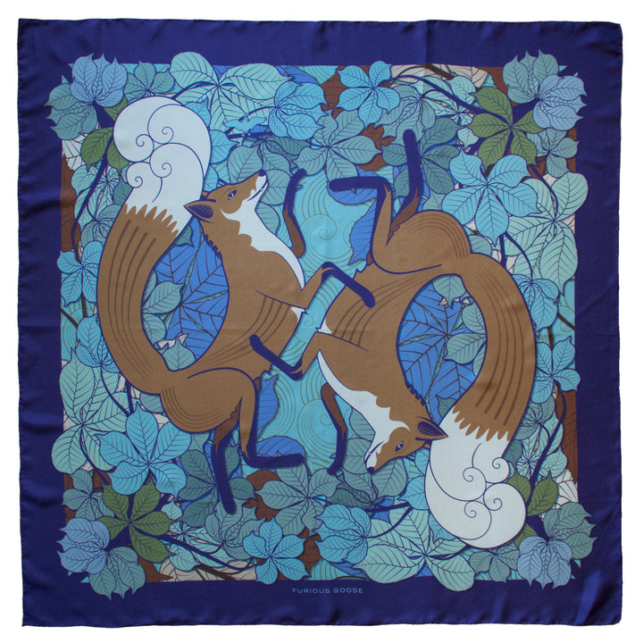 Foxes, Night – Luxury Silk Scarf, Silk Scarves, Foulards, Made in England, Contemporary Scarves, Town and Country, British Style